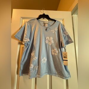 Alfred Dunner Womens Split Crew Neck Short Sleeve T-Shirt